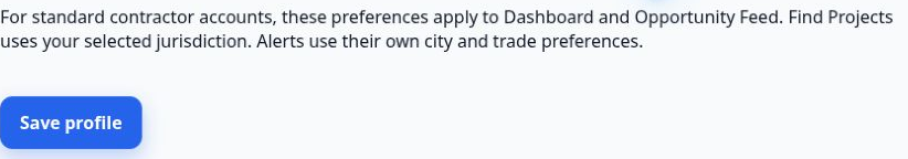 Save profile button below the explanation of where profile preferences apply.